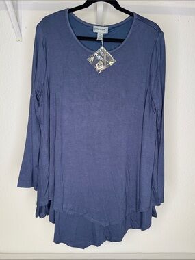 Glitterscape Women’s Long Sleeve Scoop Neck Top in Slate Blue size: 1X